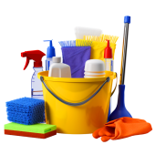 ai-generated-cleaning-service-bucket-with-sponges-chemicals-bottle-free-png
